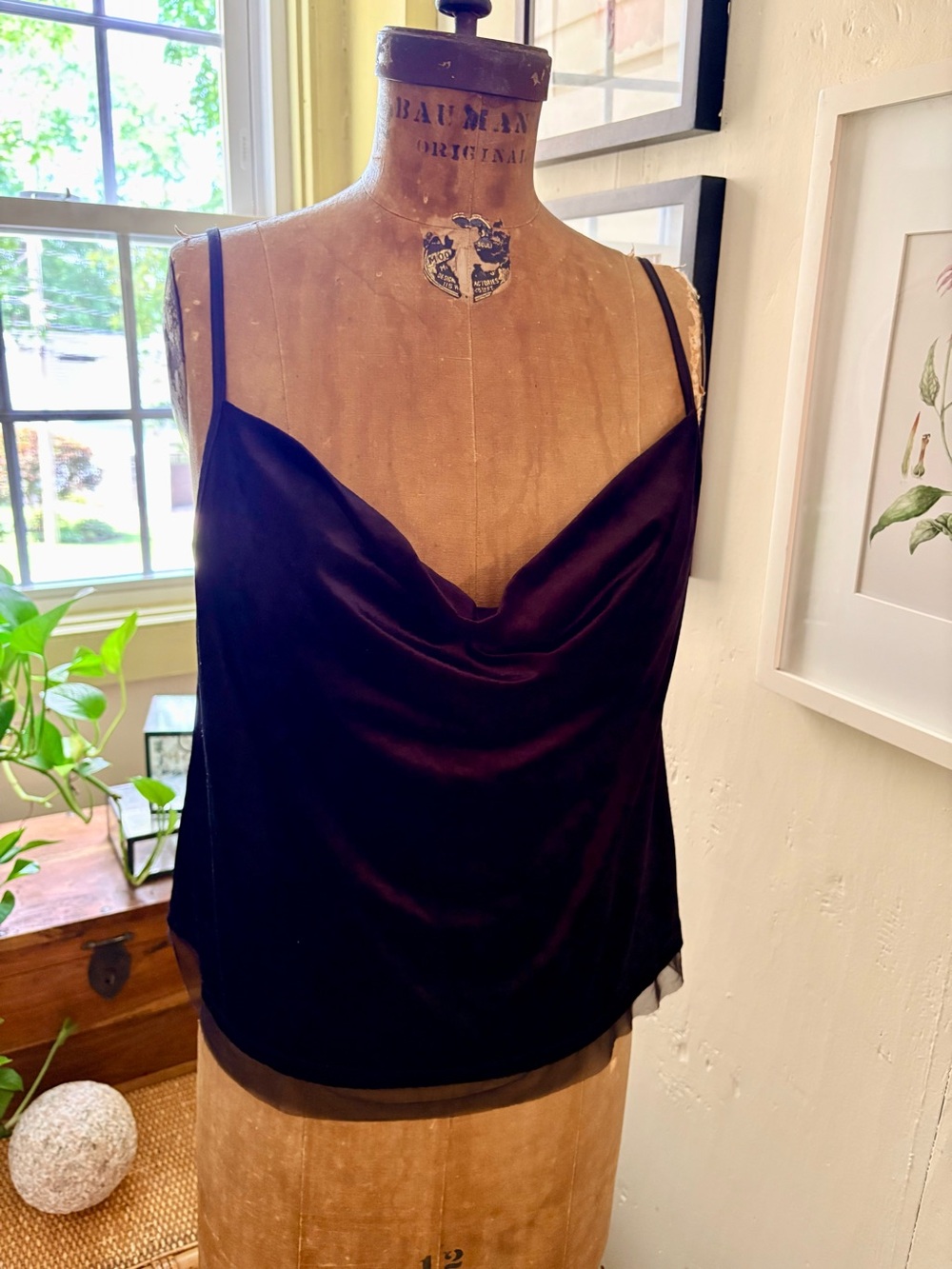 Maeve by Anthropologie "Halsey" Velvet Cowl-Neck Tank Top MD